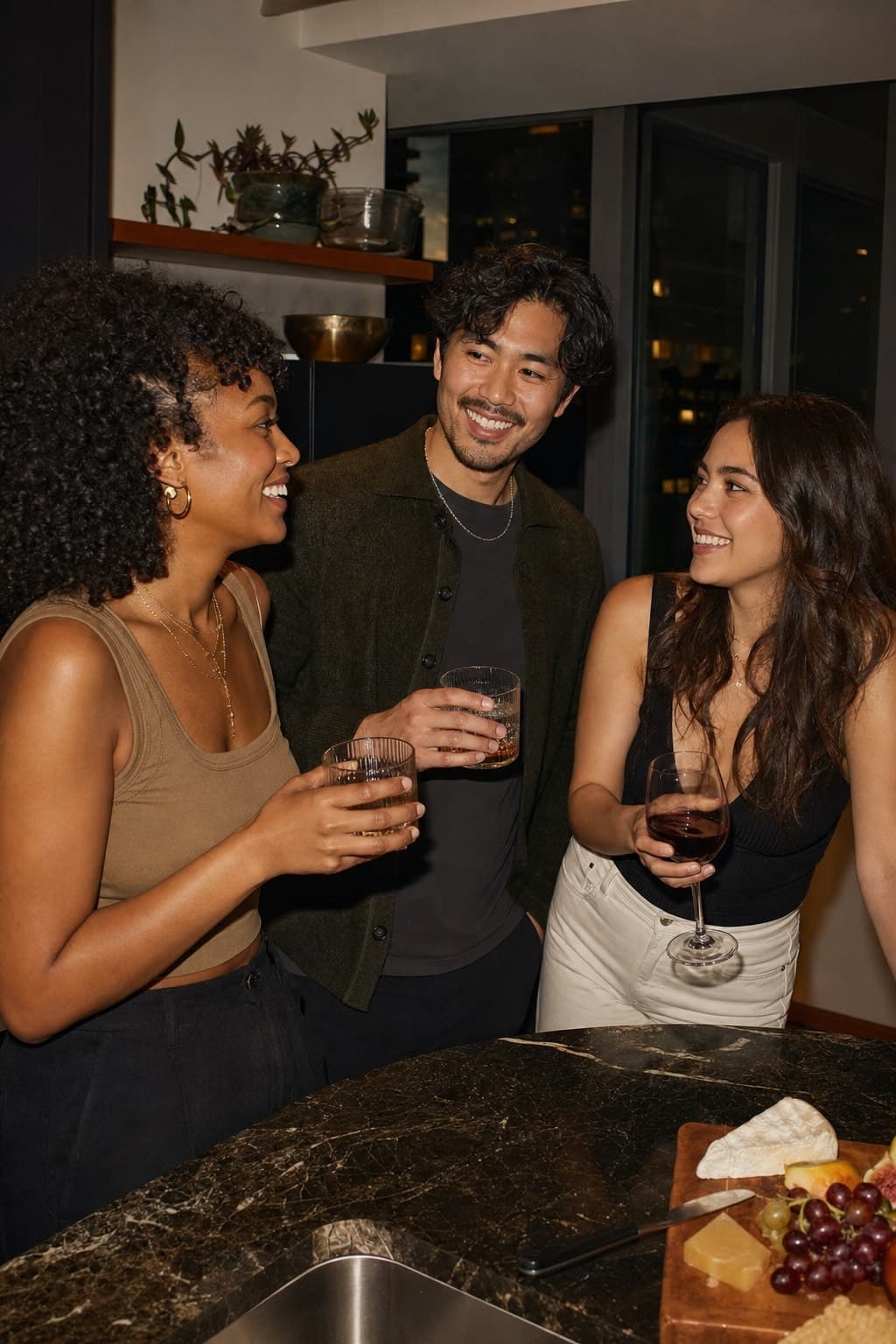 A crowded apartment kitchen during the party