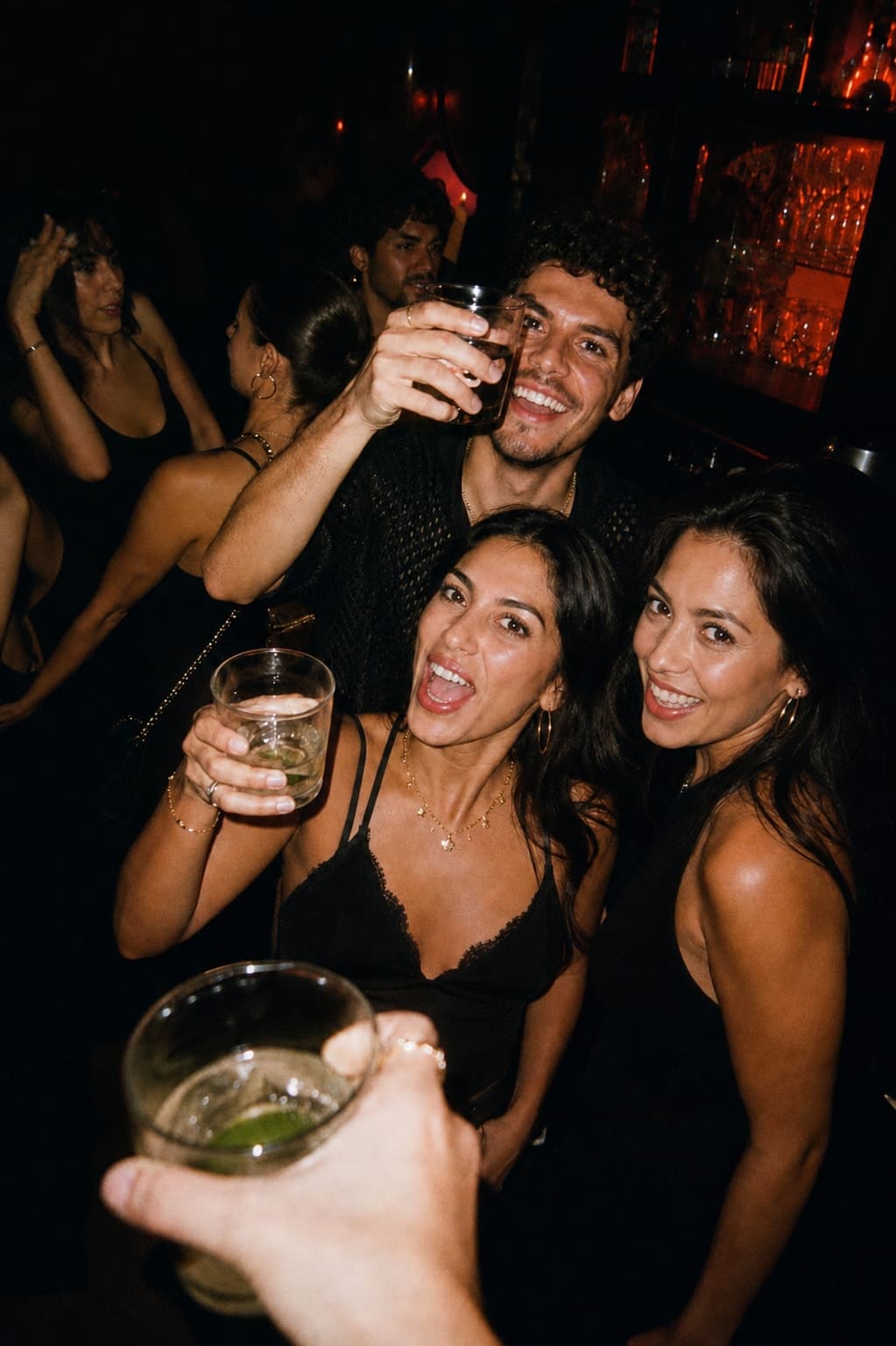 Friends raising their glasses at the bar