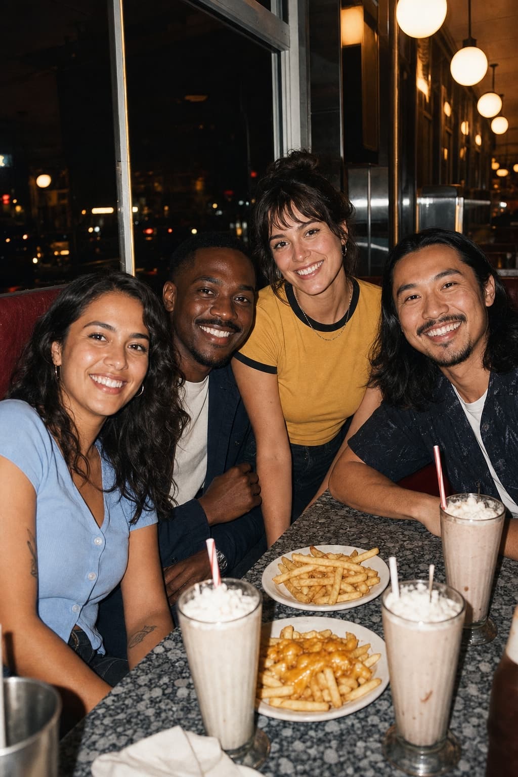 Friends stopping at a diner after the party